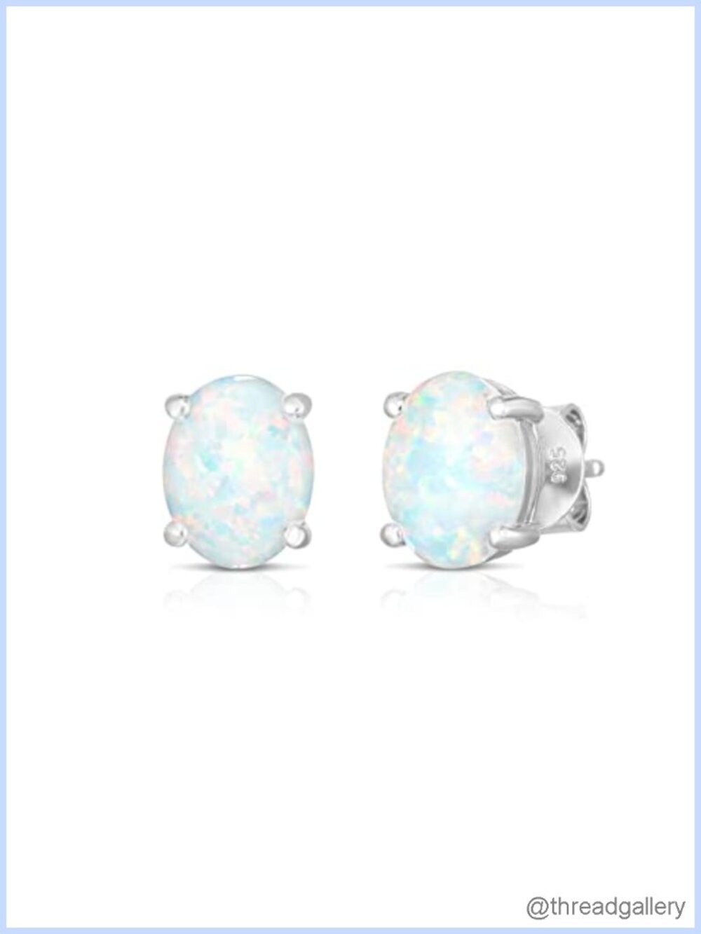 925 Sterling Silver Created Opal 9x7mm Oval Stud Earrings 1.33 Ct Prong Set